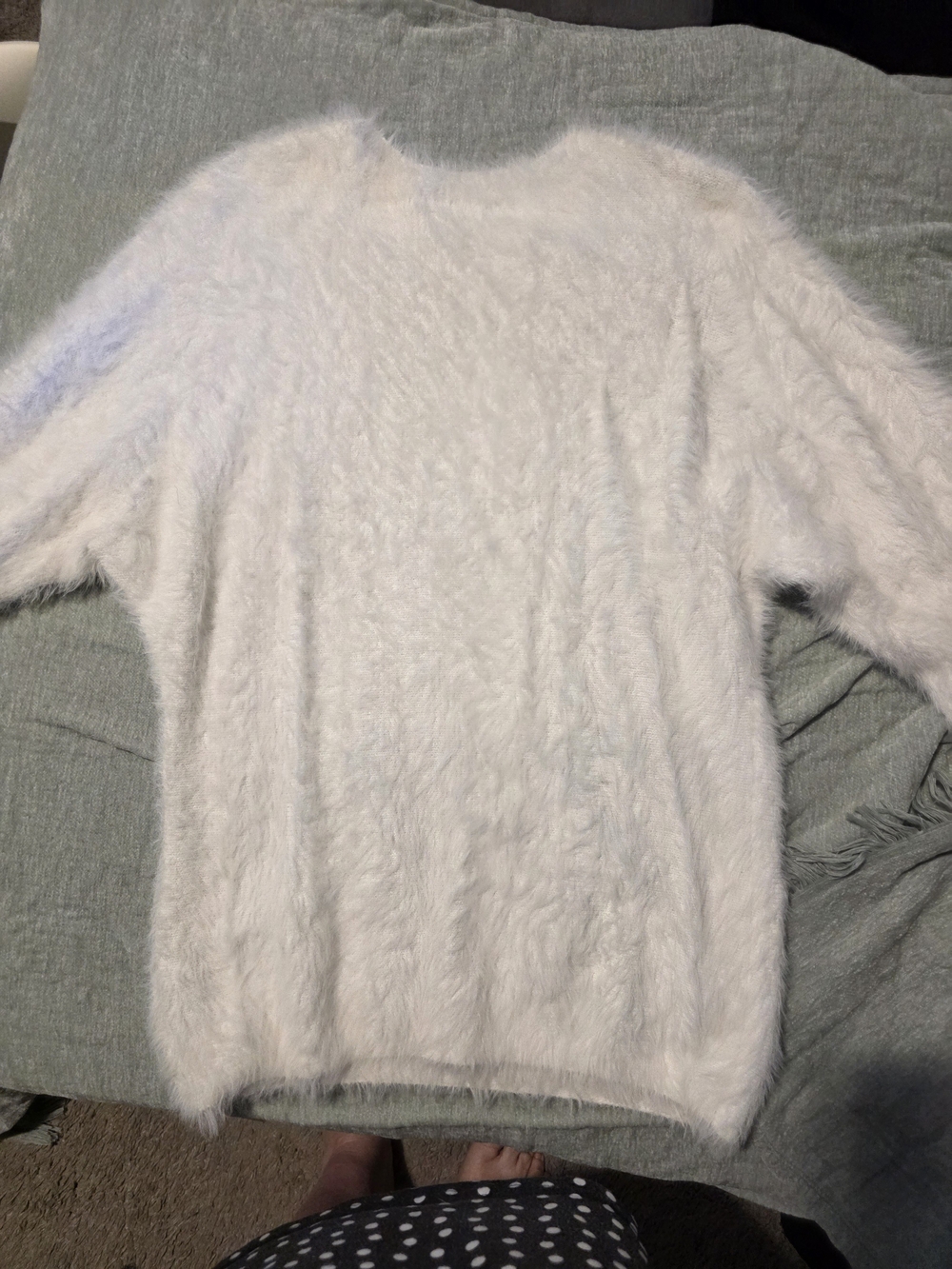 Women's Cream Fuzzy Crew Neck Sweater